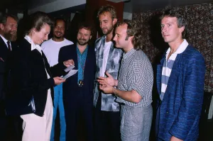 Genesis pop group band meeting with Princess Anne Princess Royal at Hampden Park
