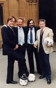 George Best with David Mellor, Denis Law and Tony Banks at the Houses of Parliament - May
