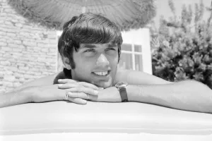 Sporting Legend Prints: George Best relaxing on an inflatable bed whilst on holiday April 1967