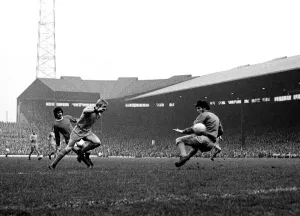 George Best scores the first goal for Manchester United during their match against