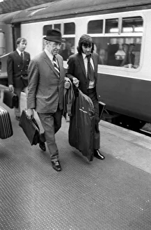 George Best and Sir Matt Busby on railway platform 1971 after George had been sent