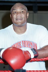 George Foreman pictured during training ahead of his fight with Terry Anderson
