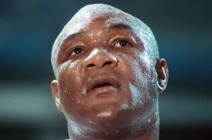 George Foreman pictured during training ahead of his fight with Terry Anderson