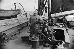 George Greenwell aboard the sailing barge Ardwina of the Isle of Wight April 1936
