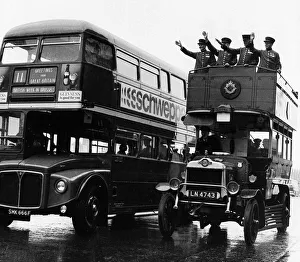 George Gwynn at the Wheel of Ole Bill a 1914 Bus - with the Chelsea Pensioners