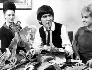 George Harrison and Beatles fan club secretaries Anne Collingham & Bettina Rose opening