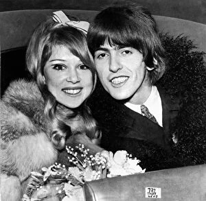 Images Dated 18th July 2014: George Harrison of the Beatles pop group and his bride Patti Boyd, a former top model