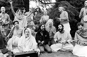 1960slondon Prints: George Harrison Radha Krishna Temple August 1969 George with members of the 12 strong