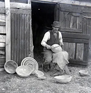 Bowls Prints: George Lailey, the old bowl turner of Bucklebury who turns bowls from elm logs on a