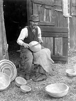 Craft Prints: George Lailey, the old bowl turner of Bucklebury who turns bowls from elm logs on a