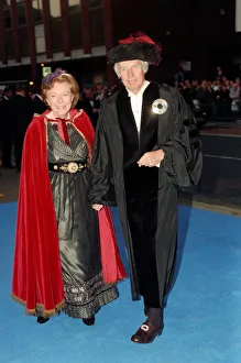 Fiftieth Prints: George Martin and wife Judy arriving at Elton Johns 50th birthday party