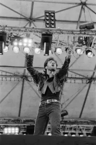 George Michael of Wham ! gets the crowd going at The Farewell Concert at Wembley Stadium