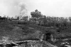 00434 Prints: A German ammunition dump set on fire by Canadian shelling during the Battle for Arras