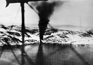 The German destroyer Hermann Kunne beached and burning in Herjangs Fjord following