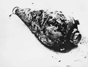 01465 Prints: A German explosive conical float washed ashore during Second World War