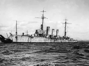 German Navy Prints: The German Imperial Navy Light Cruiser SMS Emden seen here anchored in the Firth of Forth