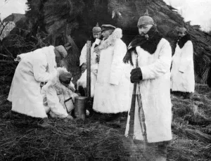 Officers Prints: German officers seen here during the campaign in Poland wearing sheepskin coats