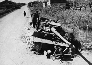 Italy Prints: German Tiger tank destroyed by aircraft of the Desert Air Force in Italy