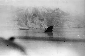 Norway Prints: German transport sunk in the Narvik Fiord, Norway, during the second battle of Narvik