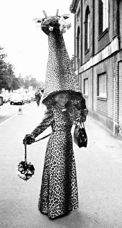 Giraffe Prints: Gertrude Shilling in giraffe hat at Royal Ascot in 1971 Seventies fashion