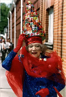 Tall Prints: Gertrude Shilling wearing an outrageous hat at Ascot races June 1992