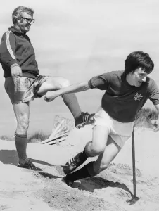 Getting the message over... thats Ibrox boss Jack Wallace as he gives Rangers Alex O