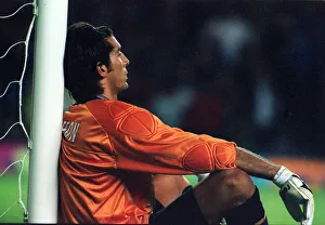 Dejected Prints: Gianluigi Buffon Parma goalkeeper August 1999 sits at goalmouth after match with Rangers