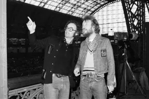 Ginger Baker (right), Drummer and founder of the rock band Cream, with Mel Bush