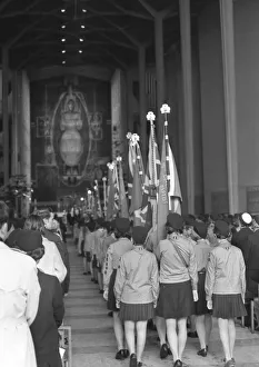 00125 Prints: Girl guides proceeding down the aisle inside Coventry Cathedral for their annual Thinking