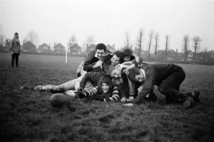 01234 Prints: Girls versus boys rugby match between students of North West London Polytechnic