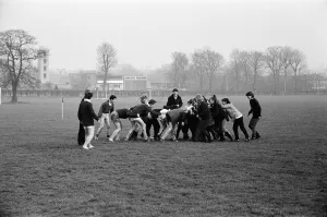 01234 Prints: Girls versus boys rugby match between students of North West London Polytechnic