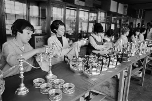 Silver Prints: Girls at Viners Cutlery polishing the plate silver before it is packaged
