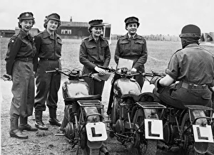 Some of the girls of the Womens Royal Army Corps who are learning to handle motorcycles
