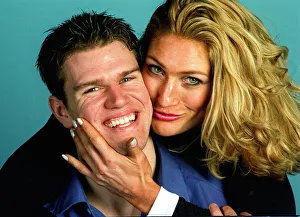 Gladiator Siren congratulates boyfriend James Cunningham after he won the New Year sprint