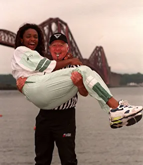 Gladiators referee John Anderson gives a lift to Gladiator Rocket (Pauline Richards