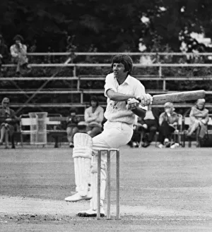 County Prints: Glamorgans batsman Roger Davis hits a ball against Warwickshire at Sophia Gardens