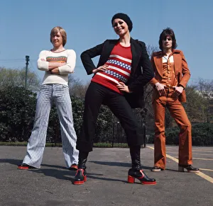 High Heels Prints: Glasgow fashion 1972 Two men and one woman wearing flared trousers, platform shoes