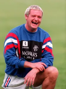 Glasgow Rangers footballer Paul Gascoigne in happy mood during a training session