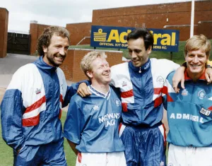 Glasgow Rangers players L-R player manager Graeme Souness, Mo Johnston