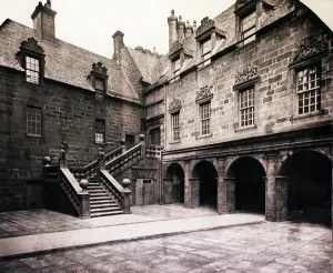 Glasgow University - old photograph showing the Lion and Unicorn staircase at the Old