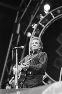 Country Prints: Glastonbury Festival 1994. Pictures shows Johnny Cash performing on The Pyramid