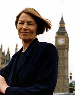 Glenda Jackson MP actress standing outside the House of Commons