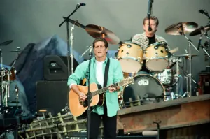 Glenn Frey of The Eagles performing live at the McAlpine Stadium in Huddersfield