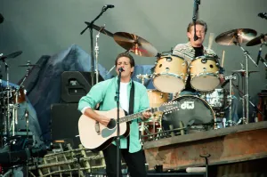 Glenn Frey of The Eagles performing live at the McAlpine Stadium in Huddersfield