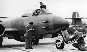 East Riding Prints: A Gloster Meteor ground crew make last minute check before taking off for the gunnery