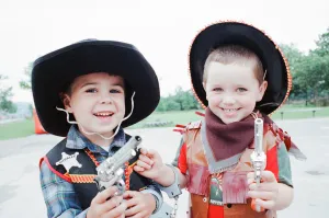 00846 Prints: Golcar Nursery school children pictured during a Wild West fund day and barbecue