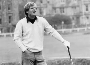 00188 Prints: Golfer Johnny Miller watching his shot from the second tee at the Open at the Old Course