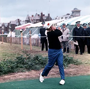 Golfer Lee Trevino drives off at the Sean Connery Pro / Am Golf Tournament at Troon