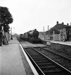 Track Prints: Goods train pulls into the railway station at Halesworth Suffolk. June 1952 C3365