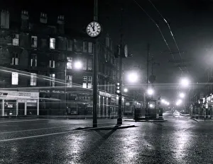 Location Prints: Gorbals Cross Glasgow Scotland the hands on the lamp posts showing five to Midnight